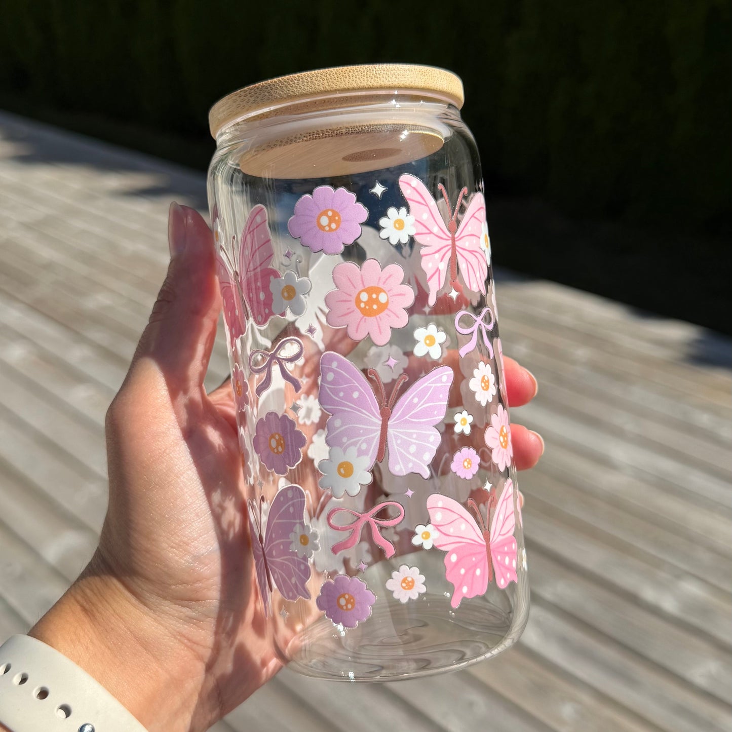 Glas - Rosa fjärilar