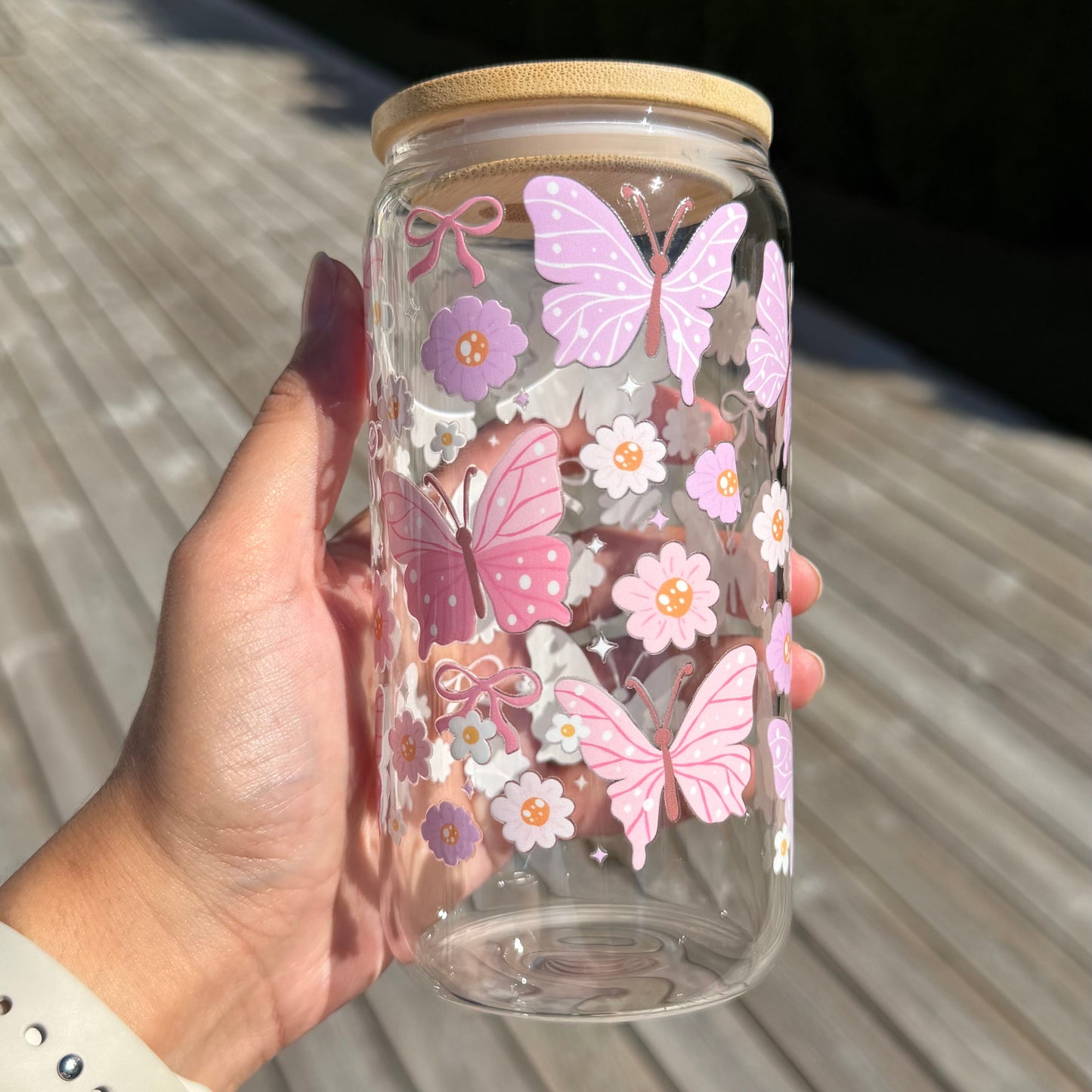 Glas - Rosa fjärilar