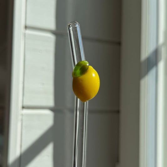 Glassugrör med citrondetalj (1 st)
