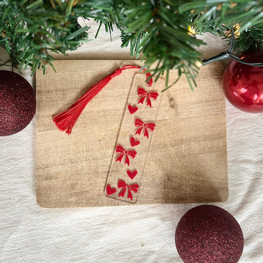 Bokmärke - Bows and hearts red